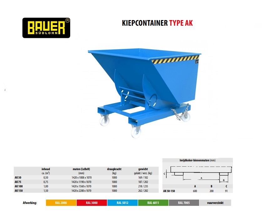 Kiepcontainer met afrolsysteem AK 100 Ral 5012