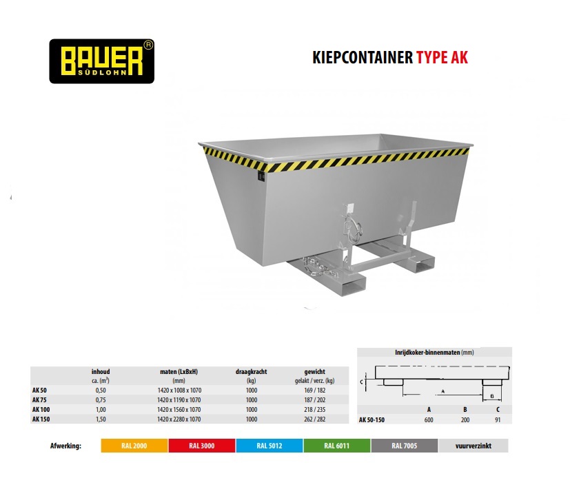 Kiepcontainer met afrolsysteem AK 150 Ral 7005