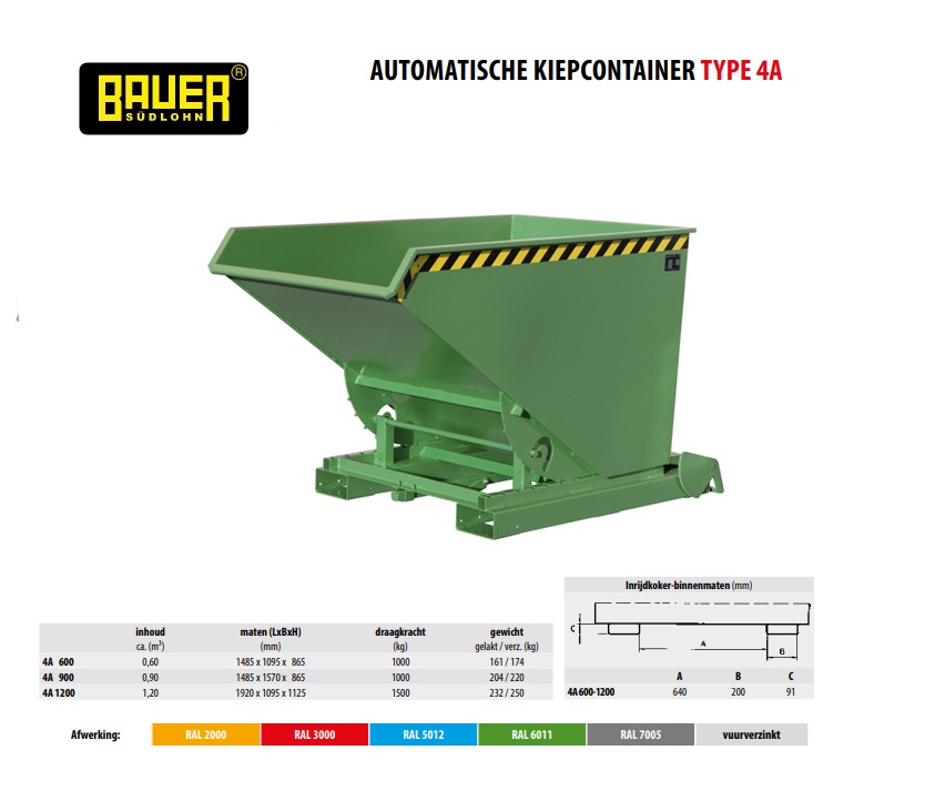 Automatische kieper met afrolsysteem 4A 1200 Ral 6011