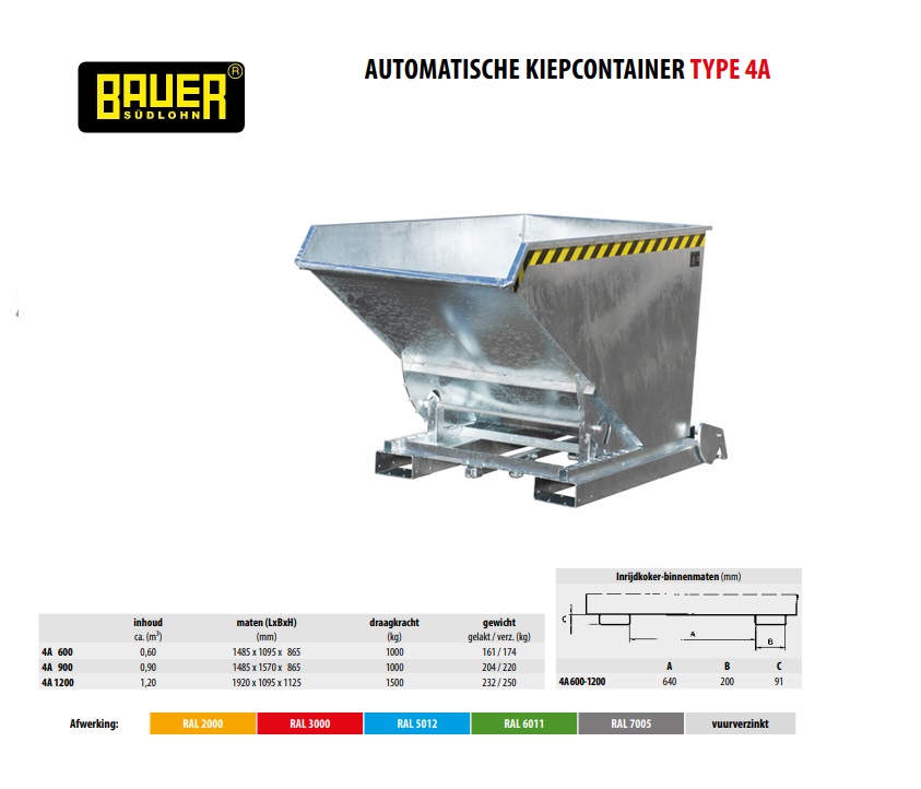 Automatische kieper met afrolsysteem 4A 1200 vuurverzink