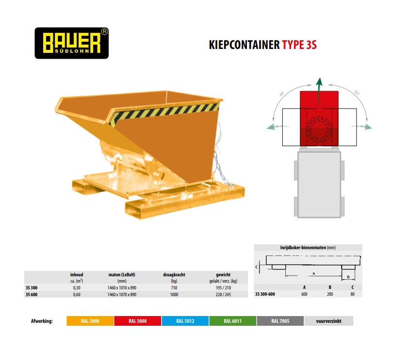 Kiepcontainer met 3-zijdige kiepfunctie 3S 300 Ral 6011 | DKMTools - DKM Tools