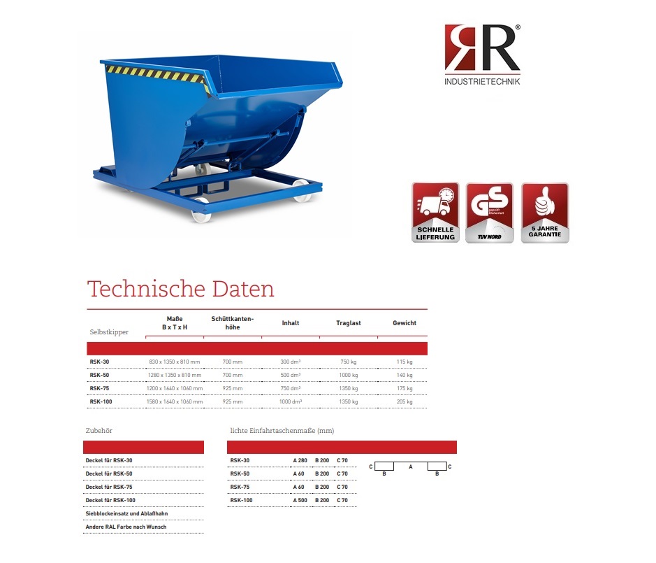 Kiepcontainer Typ RSK-30 RAL 3000 | DKMTools - DKM Tools