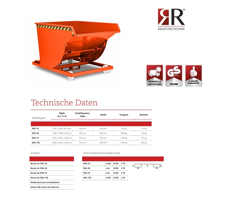 Kiepcontainer Typ RSK-100 RAL 3000 | DKMTools - DKM Tools