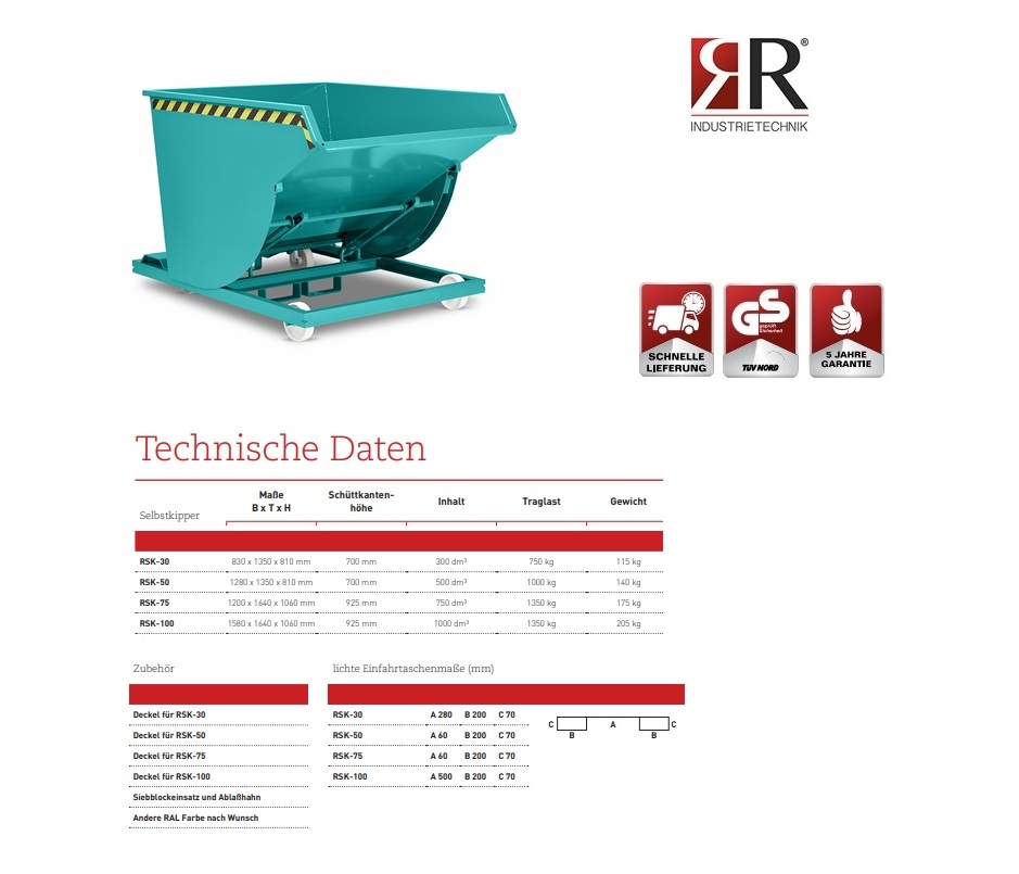 Kiepcontainer Typ RSK-30 RAL 3000 | DKMTools - DKM Tools