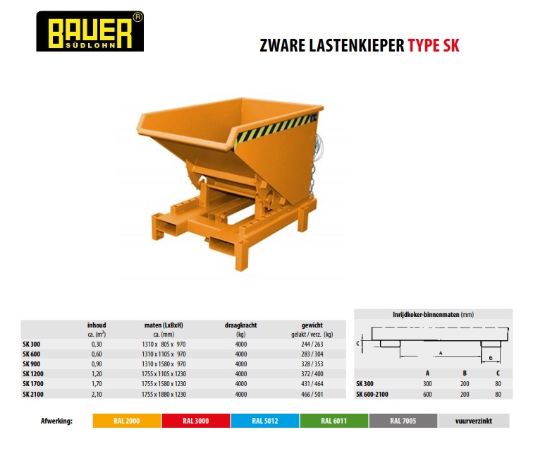 Kiepcontainer voor zware lasten SK 300 Ral 3000 | DKMTools - DKM Tools