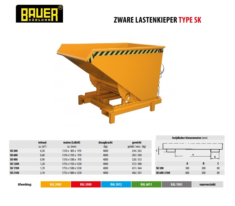 Kiepcontainer voor zware lasten SK 300 Ral 3000 | DKMTools - DKM Tools