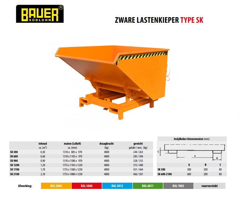Kiepcontainer voor zware lasten SK 1700 Ral 2000