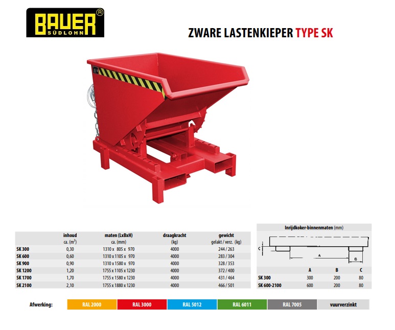 Kiepcontainer voor zware lasten SK 300 Ral 3000