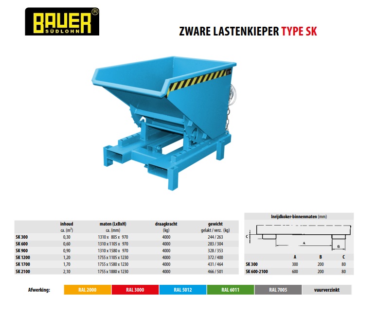 Kiepcontainer voor zware lasten SK 300 Ral 5012