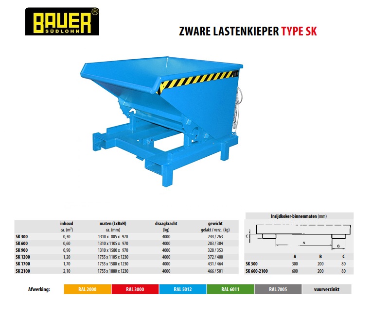 Kiepcontainer voor zware lasten SK 600 Ral 5012