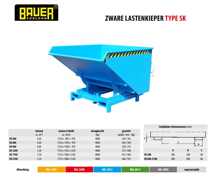 Kiepcontainer voor zware lasten SK 1700 Ral 5012