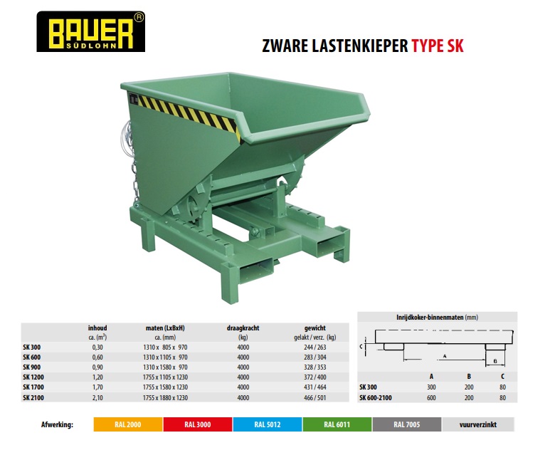 Kiepcontainer voor zware lasten SK 300 Ral 6011