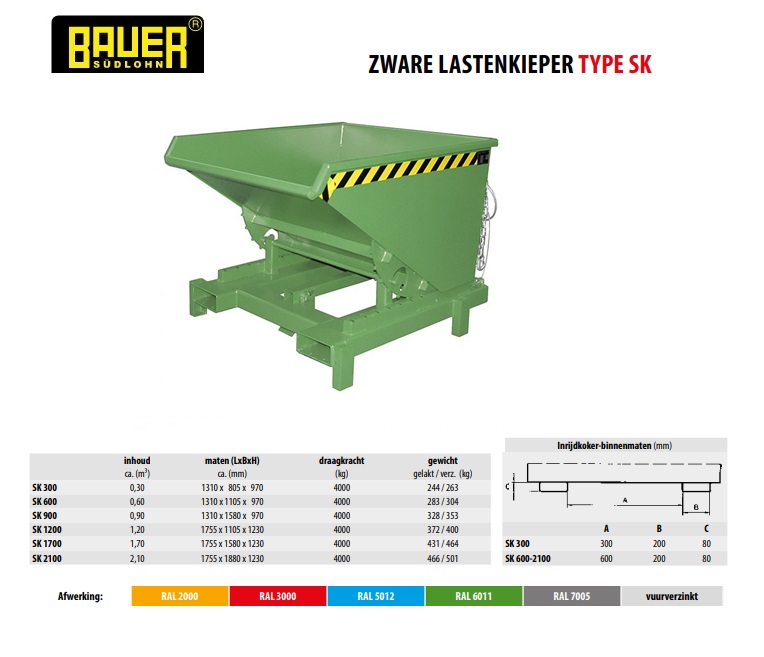 Kiepcontainer voor zware lasten SK 600 Ral 6011