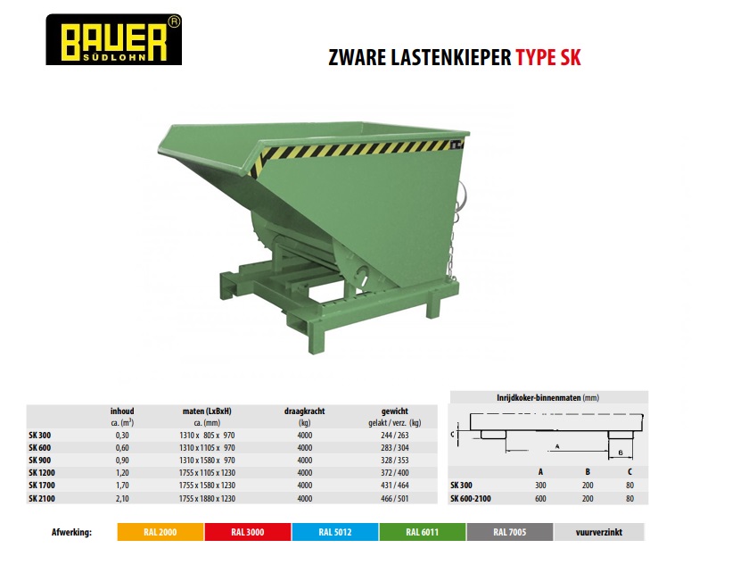 Kiepcontainer voor zware lasten SK 900 Ral 6011