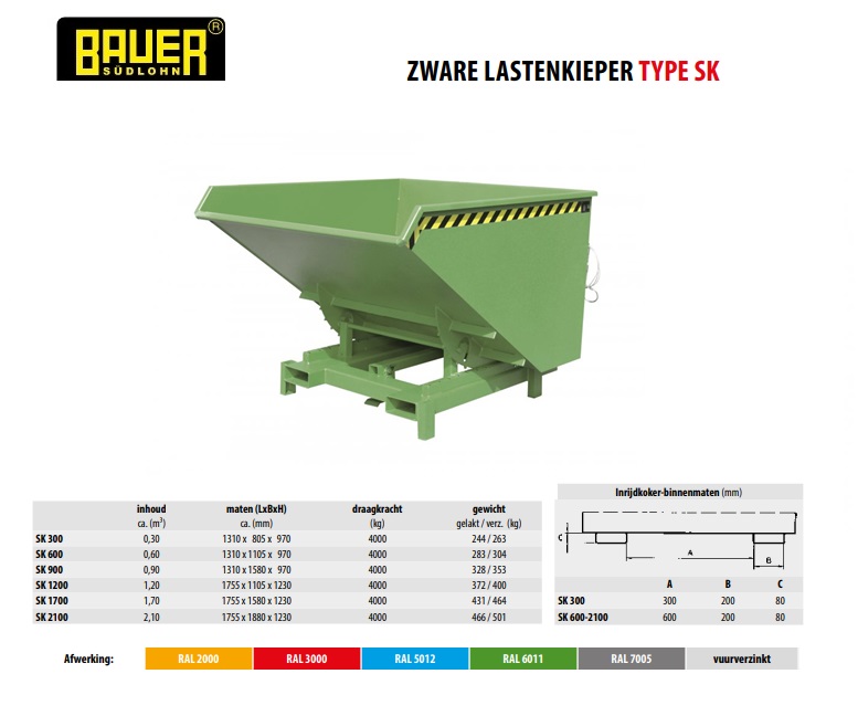 Kiepcontainer voor zware lasten SK 1700 Ral 6011