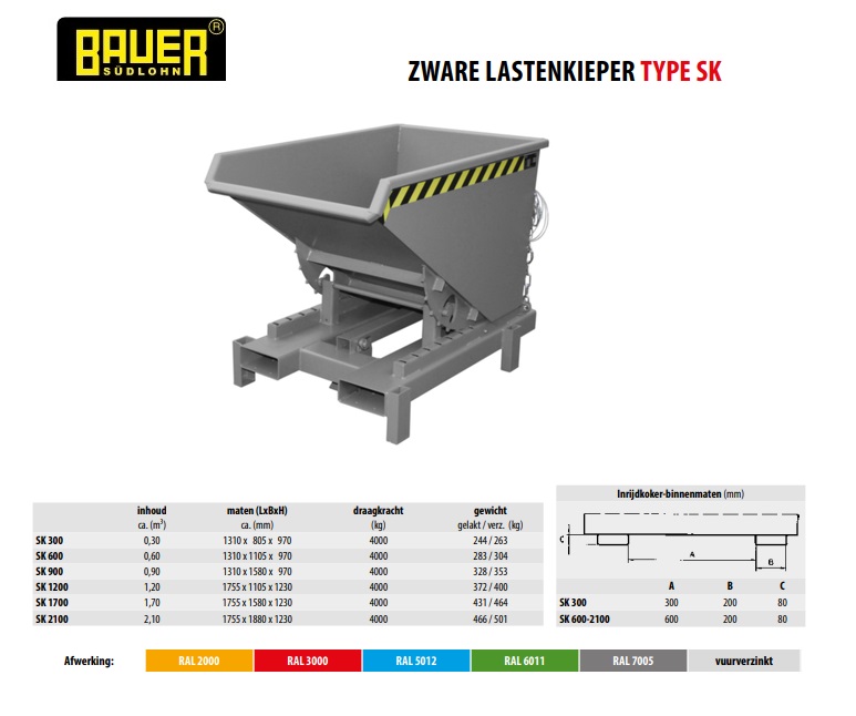 Kiepcontainer voor zware lasten SK 300 Ral 7005