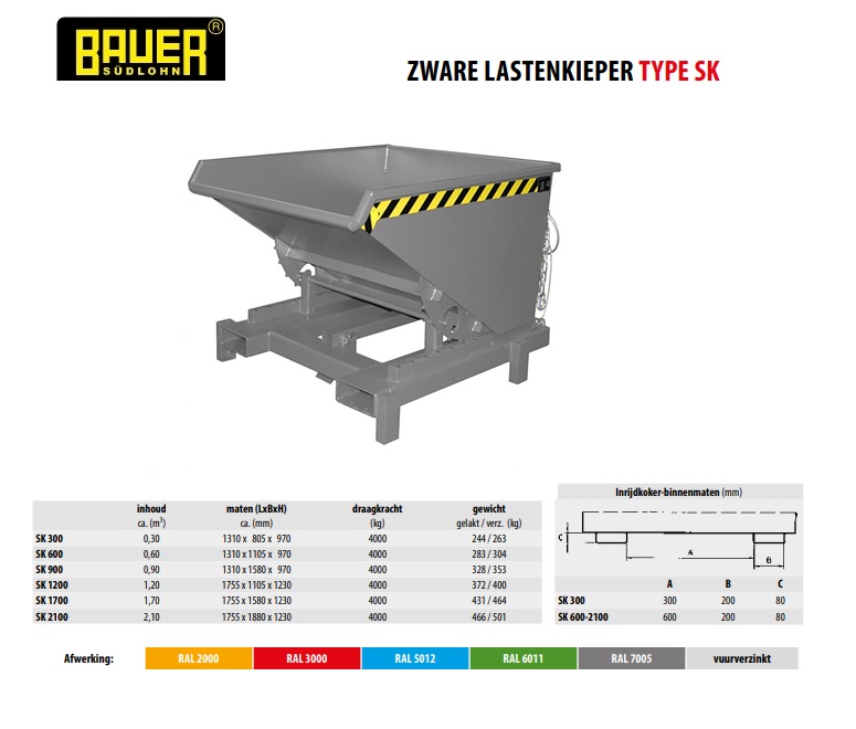 Kiepcontainer voor zware lasten SK 600 Ral 7005