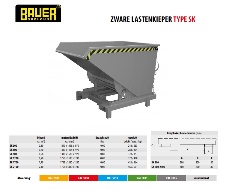 Kiepcontainer voor zware lasten SK 900 Ral 7005