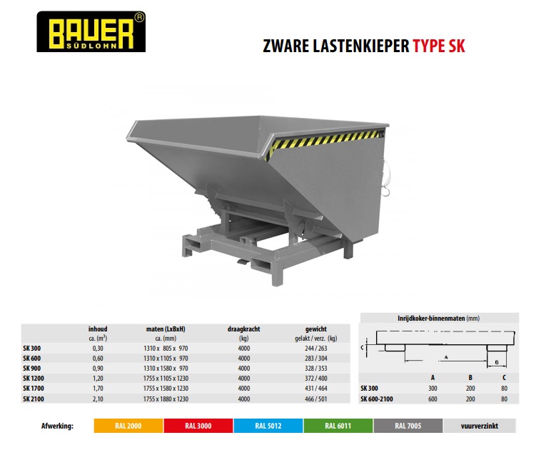 Kiepcontainer voor zware lasten SK 1700 Ral 7005