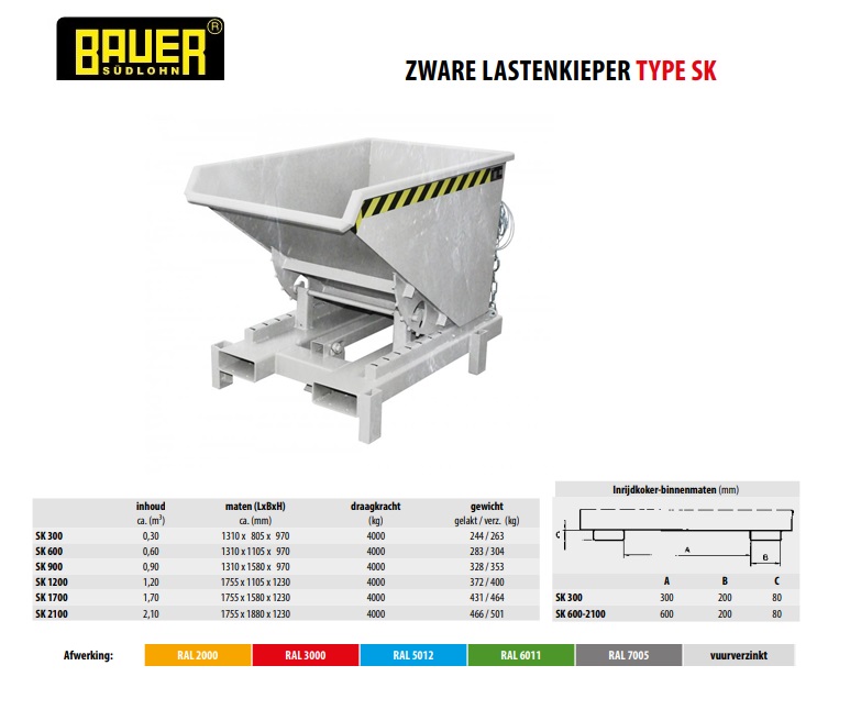 Kiepcontainer voor zware lasten SK 300 vuurverzink