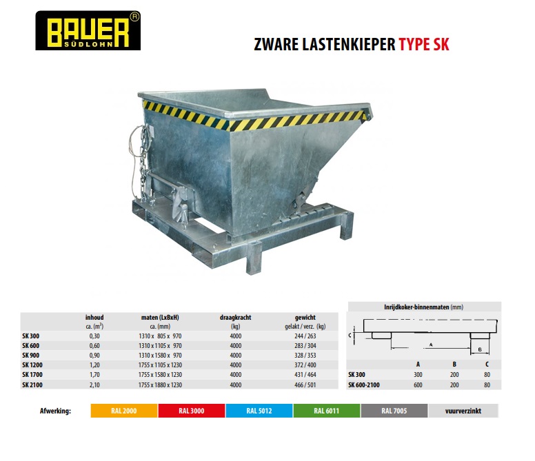 Kiepcontainer voor zware lasten SK 600 vuurverzink