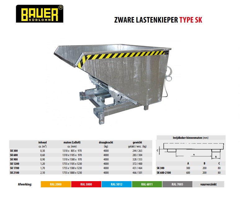 Kiepcontainer voor zware lasten SK 900 vuurverzink