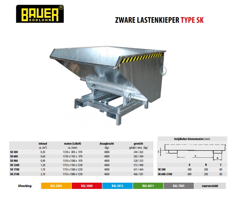 Kiepcontainer voor zware lasten SK 1700 vuurverzink