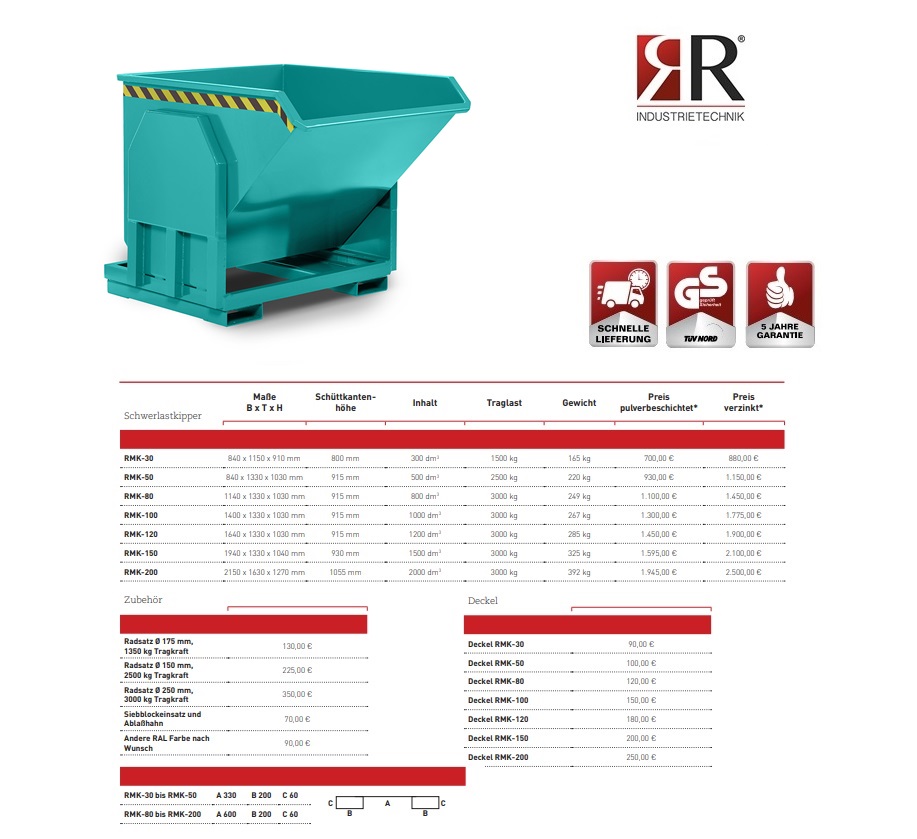 Zware lastenkieper RMK-30 RAL 3000 | DKMTools - DKM Tools