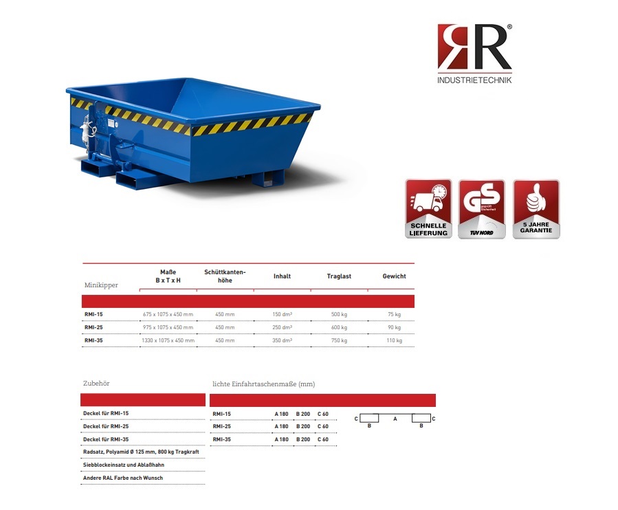 Mini-Kiepcontainer Typ RMI-15 RAL 5010
