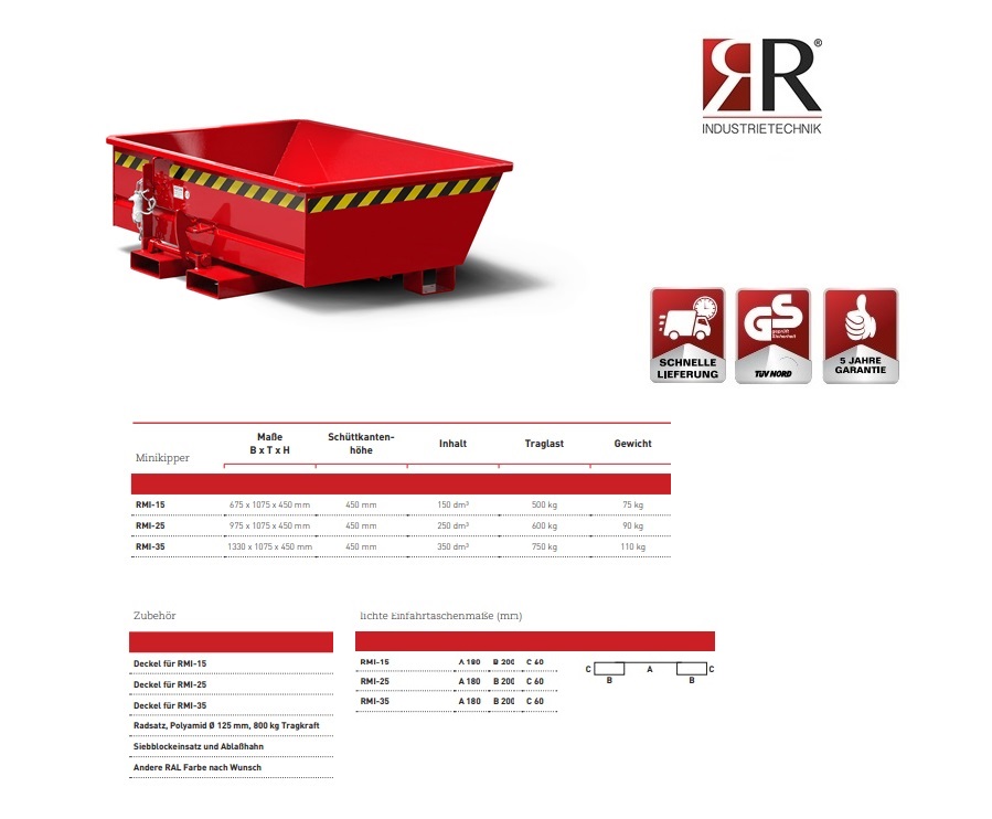 Mini-Kiepcontainer Typ RMI-15 RAL 3000