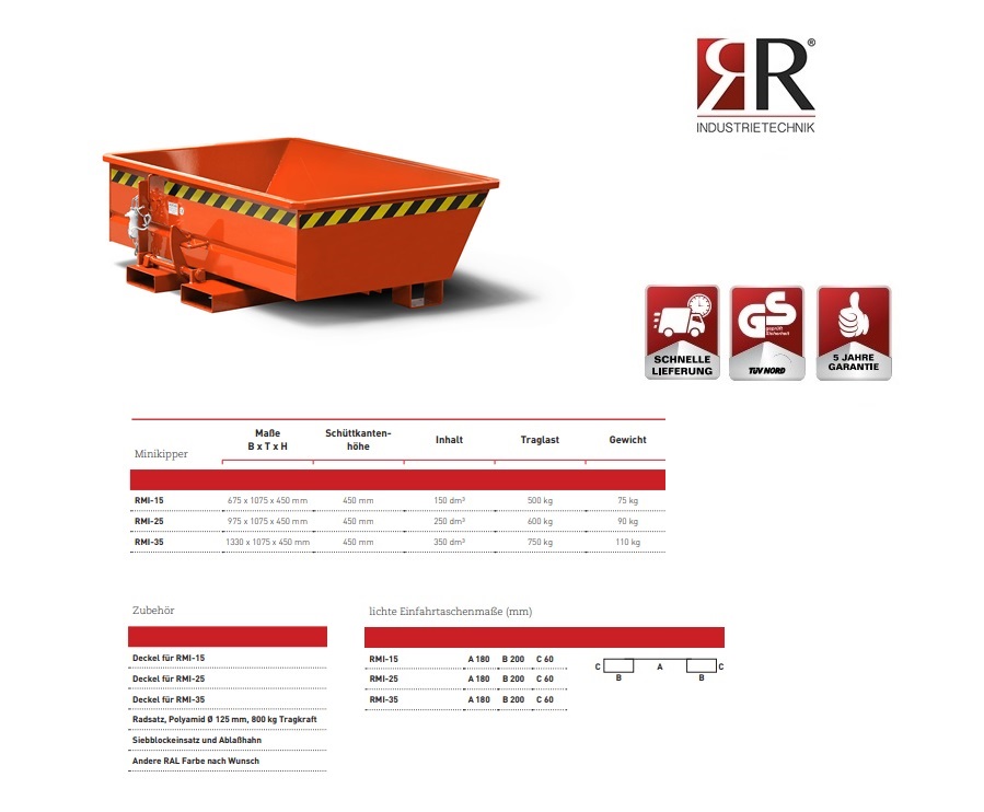 Mini-Kiepcontainer Typ RMI-35 RAL 3000 | DKMTools - DKM Tools