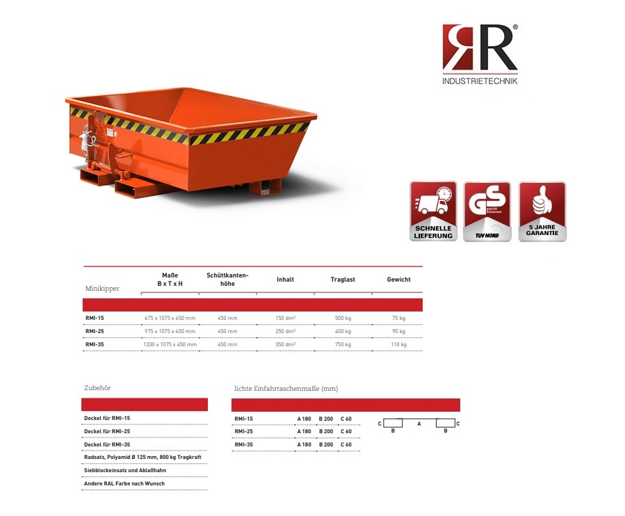 Mini-Kiepcontainer Typ RMI-15 RAL 2004