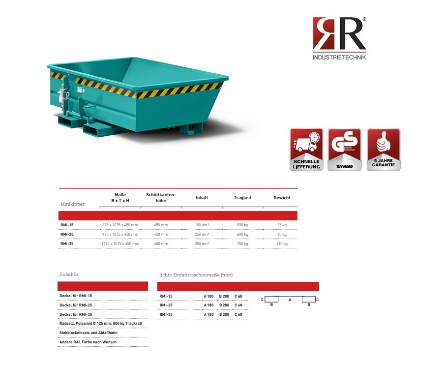 Mini-Kiepcontainer Typ RMI-15 RAL 5018