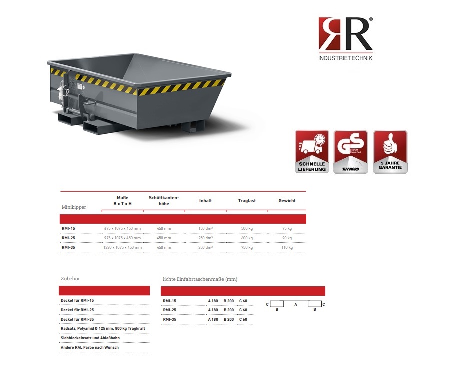 Mini-Kiepcontainer Typ RMI-15 RAL 7005