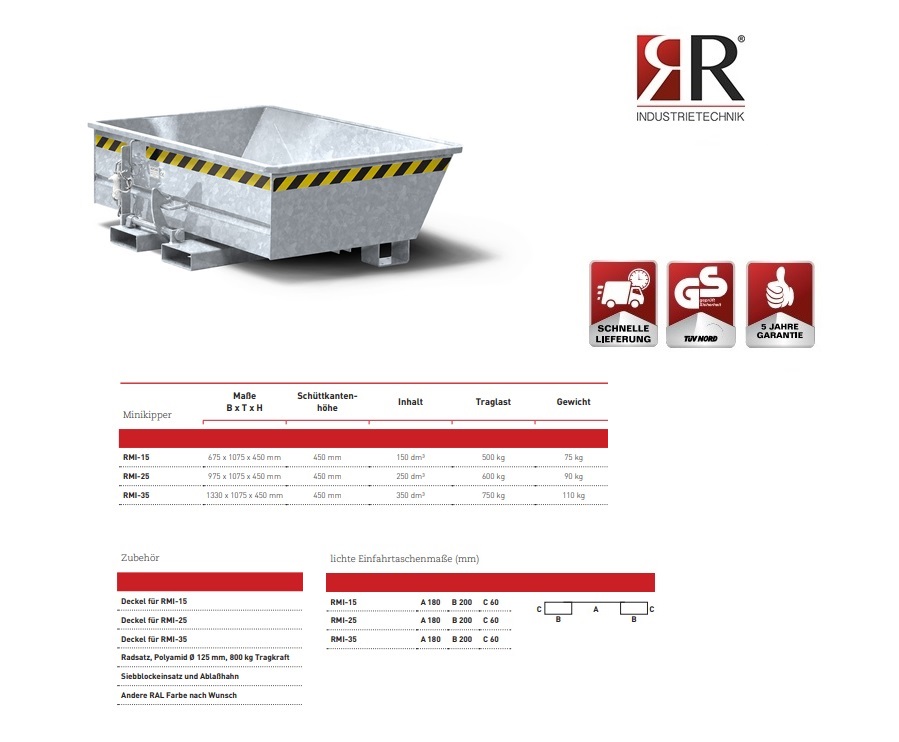 Mini-Kiepcontainer Typ RMI-15 verzinkt
