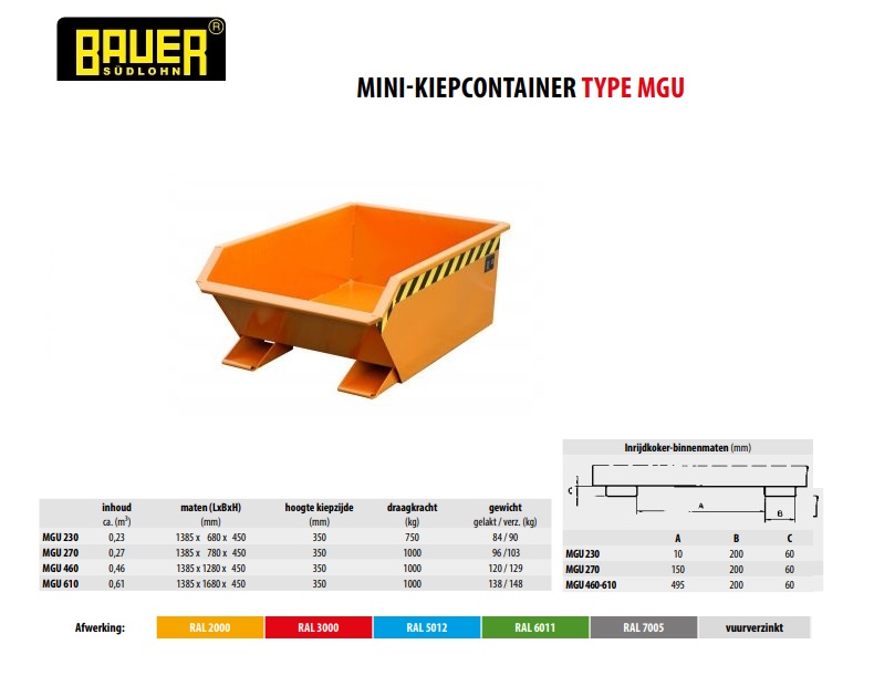 Mini-Kiepcontainer MGU 270 Ral 2000