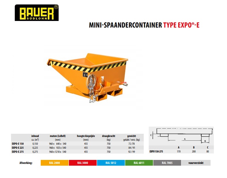 Mini Spaandercontainer EXPO-E 225 Ral 2000