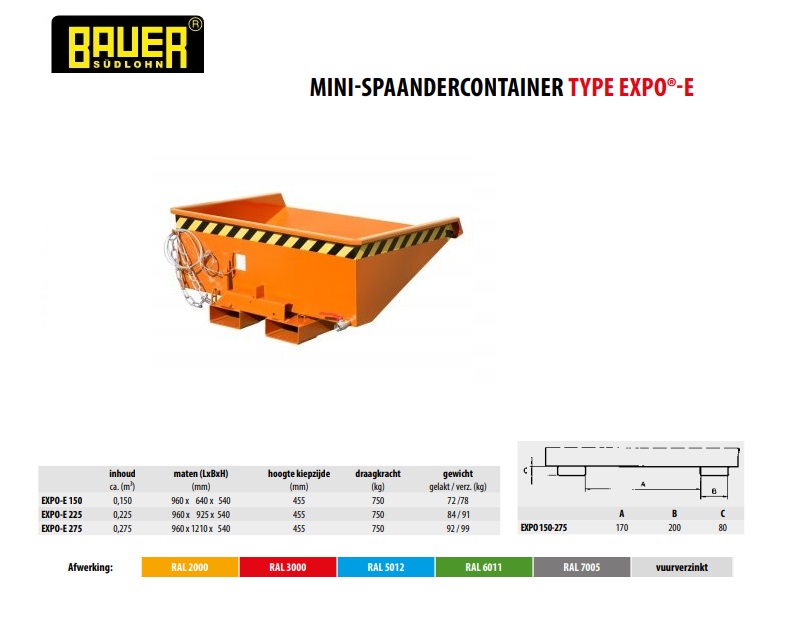 Mini Spaandercontainer EXPO-E 275 Ral 2000