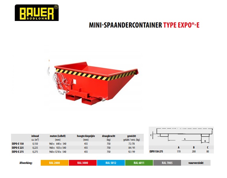 Mini Spaandercontainer EXPO-E 275 Ral 3000