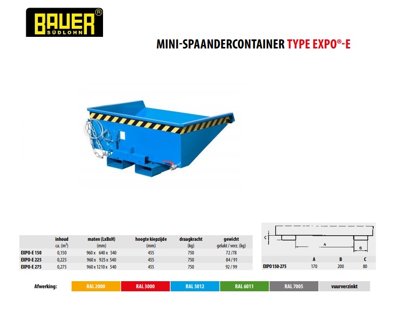 Mini Spaandercontainer EXPO-E 275 Ral 5012