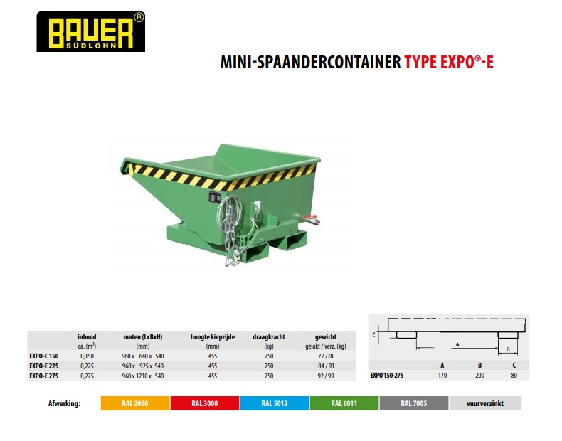 Mini Spaandercontainer EXPO-E 225 Ral 6011