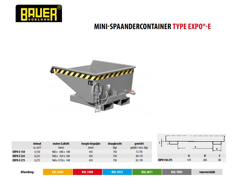 Mini Spaandercontainer EXPO-E 225 Ral 7005