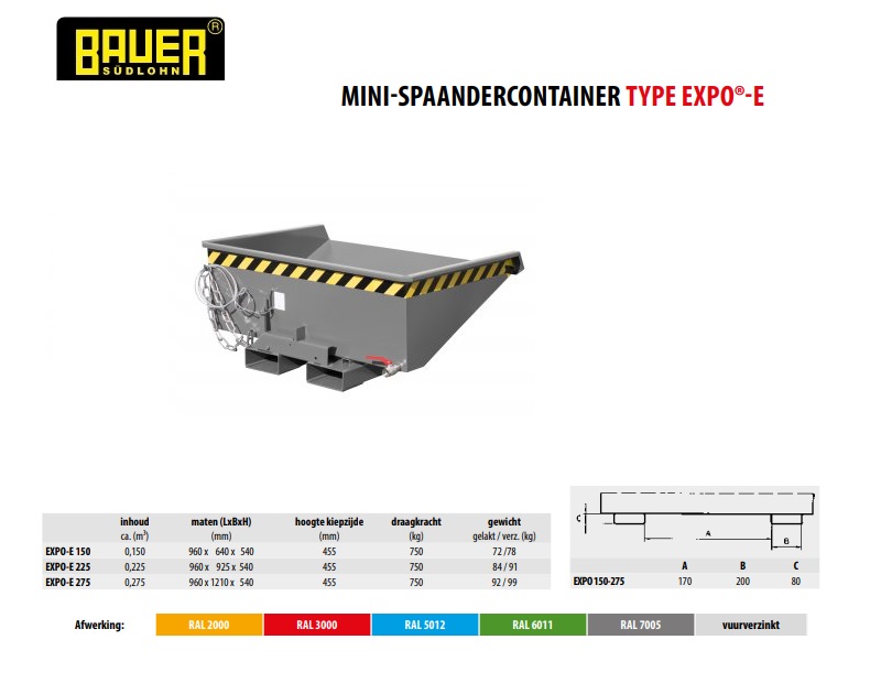 Mini Spaandercontainer EXPO-E 275 Ral 7005
