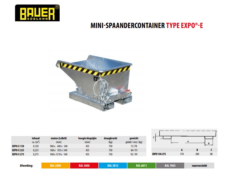 Mini Spaandercontainer EXPO-E 150 vuurverzink