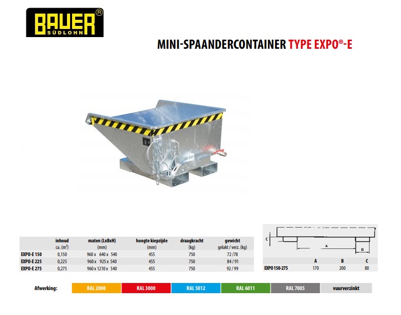 Mini Spaandercontainer EXPO-E 225 vuurverzink