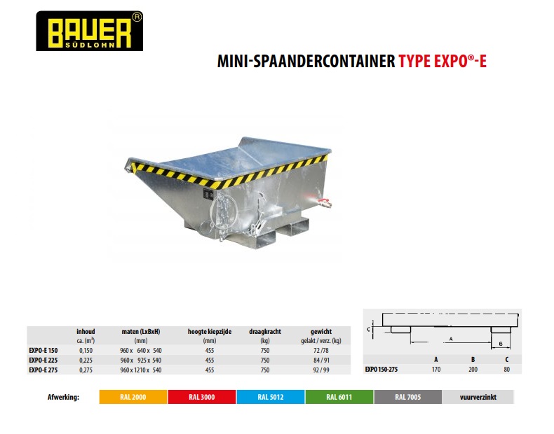 Mini Spaandercontainer EXPO-E 275 vuurverzink