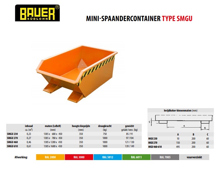Mini Spaandercontainer SMGU 270 Ral 3000 | DKMTools - DKM Tools