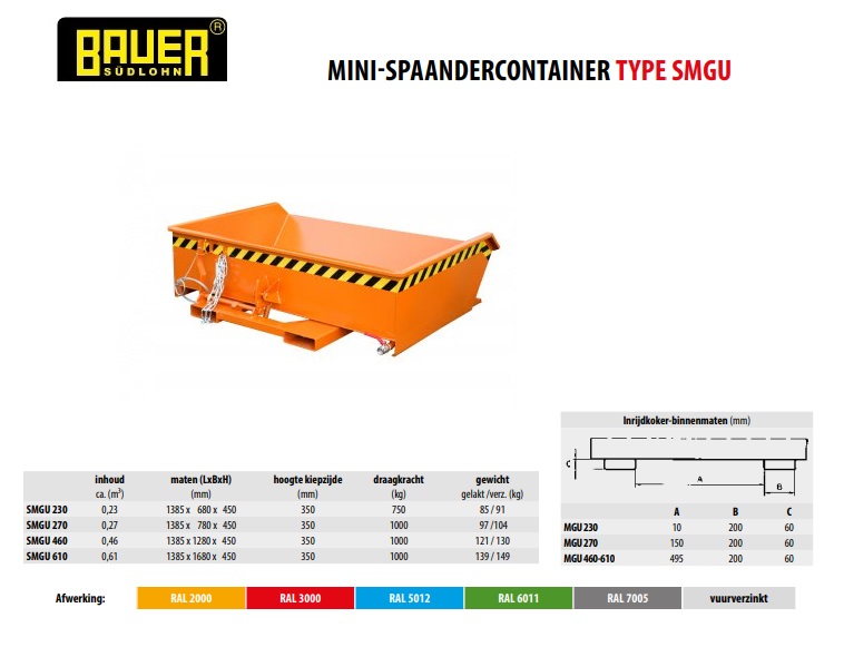 Mini Spaandercontainer SMGU 230 Ral 2000 | DKMTools - DKM Tools