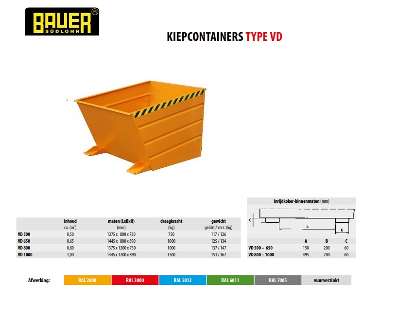 Kiepcontainer VD 650 Ral 2000