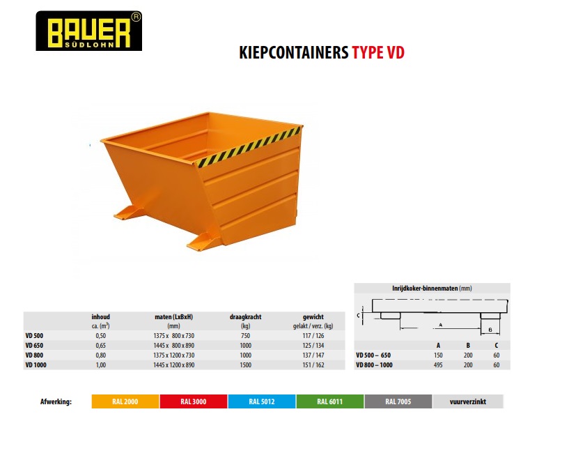 Kiepcontainer VD 1000 Ral 2000